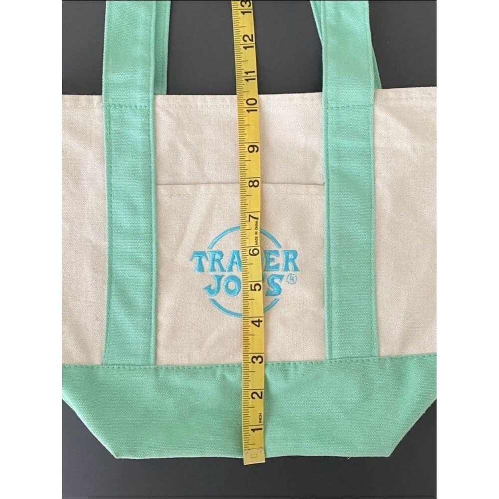 Rare NEW Trader Joe's Mini Pastel Canvas Tote Bag Cream & Mint Green Lunch Bag - Picture 6 of 9